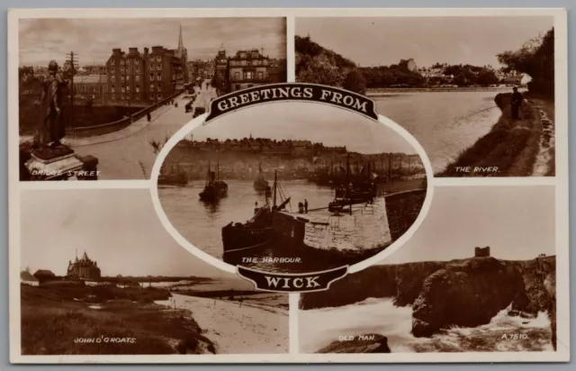 Postcard Wick Caithness Scotland Multiview Valentines Real Photo RP RPPC Vintage