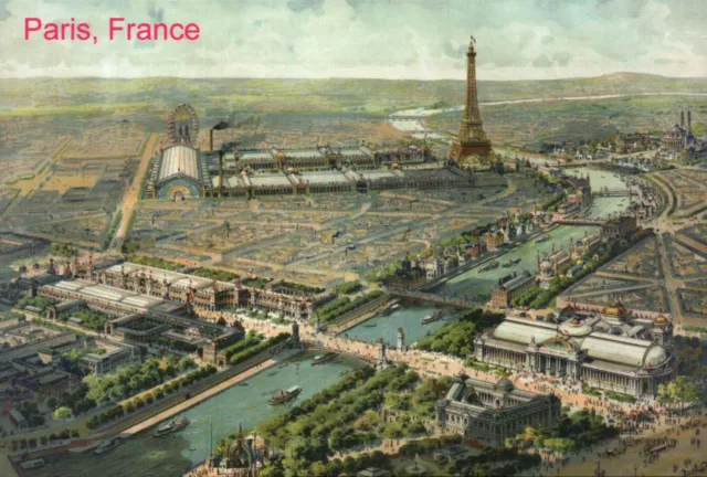 Paris France 1900, View of Exposition Universelle, Eiffel Tower etc. -- Postcard