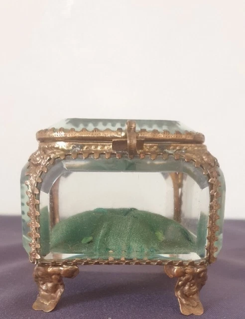 Petite boîte à bijoux Napoleon III/verre biseauté et laiton - Antiquités