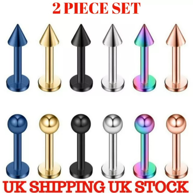 2 X Labret Monroe Bars Nose Ring Lip Tragus Stud Ear Helix Cartilage Piercing