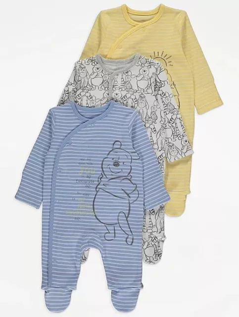 Disney Winnie the Pooh Baby Boys 3 pack Sleepsuits.  0-9 months.  BNWT