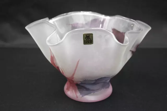 Erwin Eisch signierte Design Glas Vase Fuß Schale mattiert lila rosa abstrakt