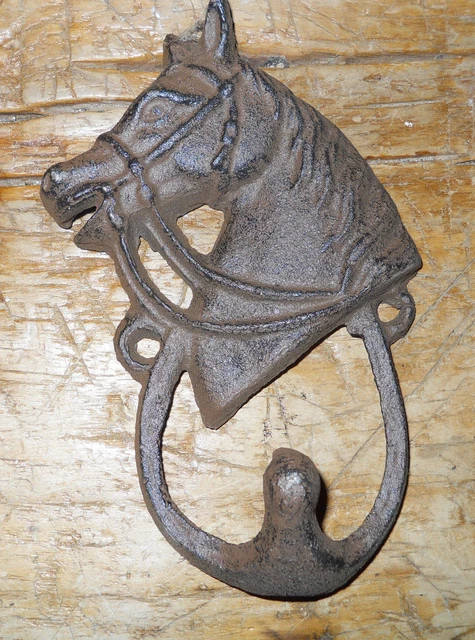 3 Cast Iron HORSE HEAD Coat Hooks Hat Hook Towel Rack Western Cowboy Decor