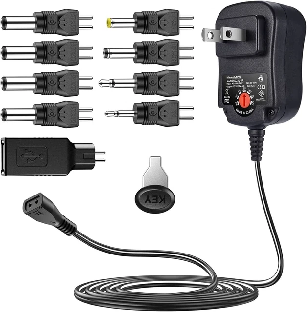 12W Universal AC Adapter Reversible Polarity Multi Voltage DC Power Supply, with