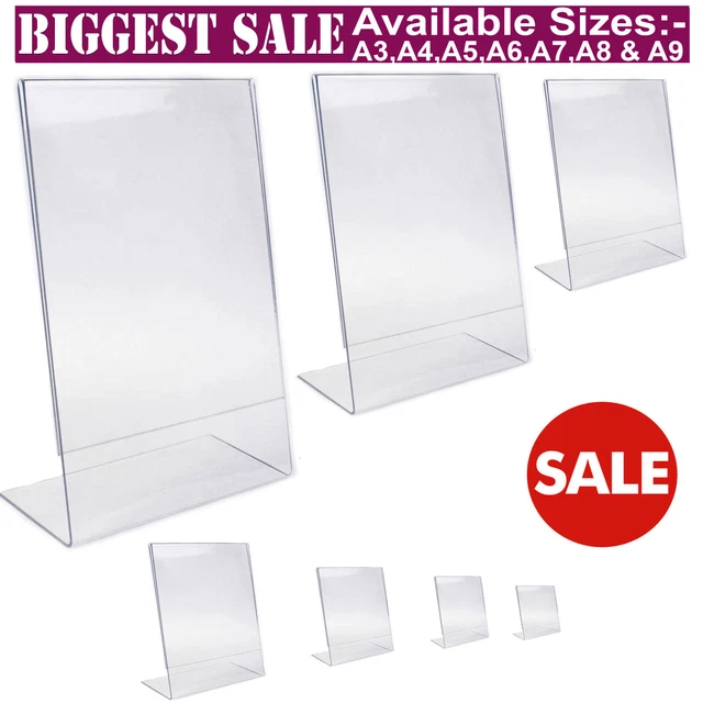ACRYLIC COUNTER POSTER Holder Perspex Leaflet Display Stand A3 A4 A5 A6