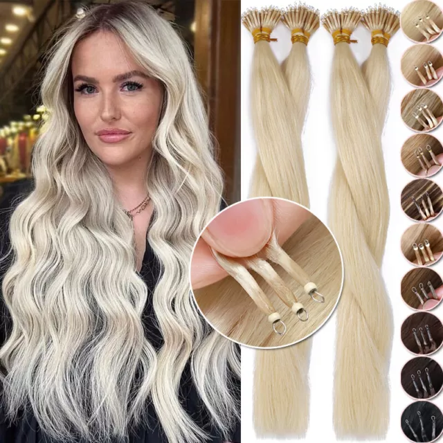 CLEARANCE Nano Ring Tip 100% Real Long Human Hair Extensions Micro Loop Beads AU