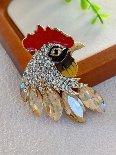 Spilla Cristallo Gallo – Brillanti Strass, Cristallo Trasparente, Metallo Argento, Regalo Elegante - 2