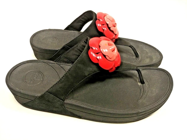 FitFlop Florent Womens Size 10 Black Slip On Thong Sandals Flower Petal Slides 2