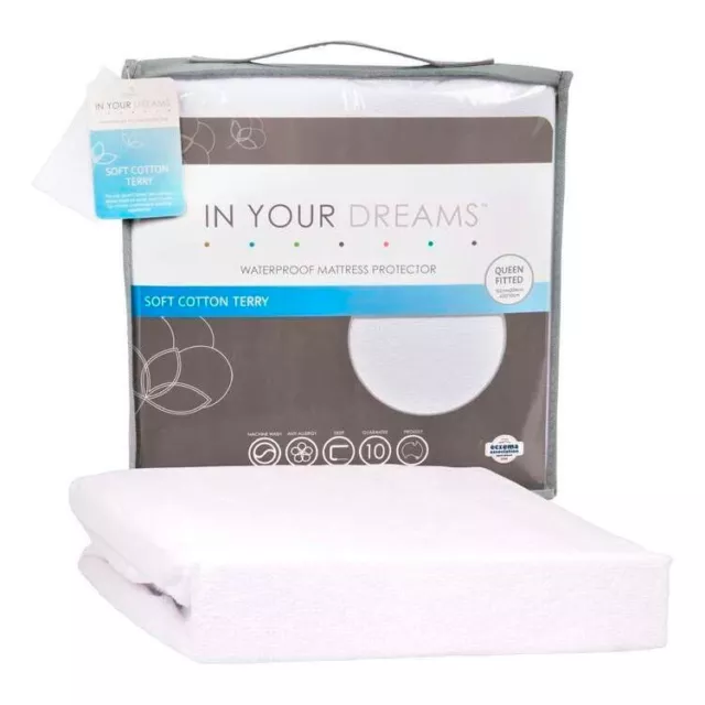 In Your Dreams Waterproof Mattress Protector Soft Cotton Terry Queen Fitted 2