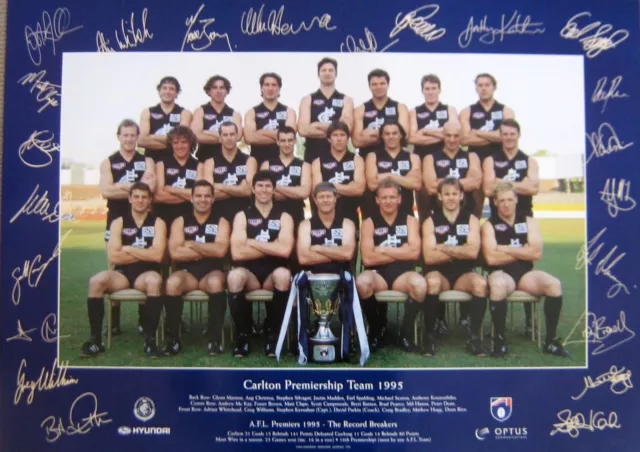 Carlton Afl 1995 Limited Edition Premiership Team Poster Print Signed