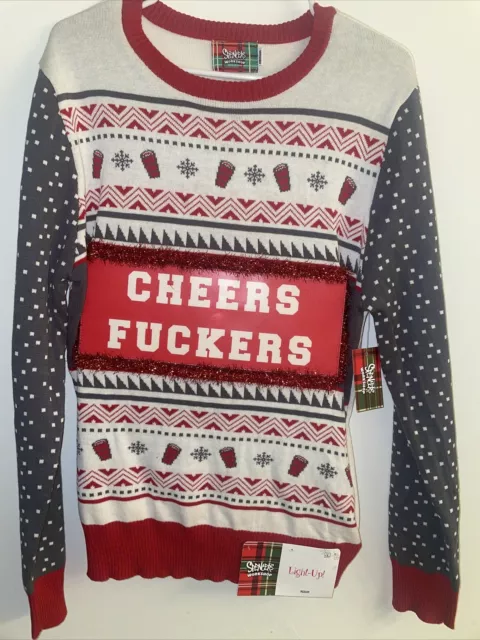 Spencers Cheers F...ers Ugly Christmas Sweater Adult M Light Up New With Tags!
