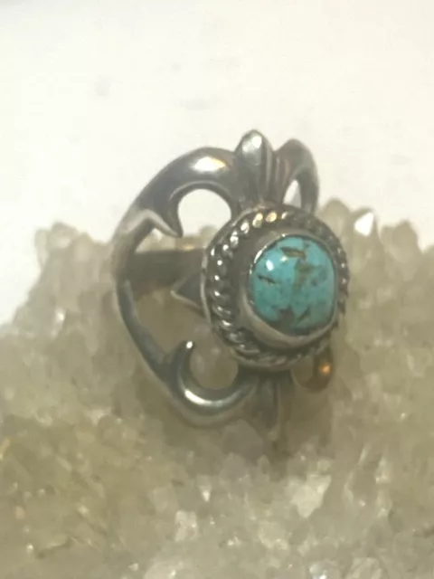 Turquoise ring Navajo sandcast southwest sterling silver pinky women girls