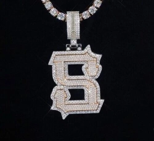 Pendentif Initiale L En Or 14K Avec Moissanite 2,20 Carats - Rond, Qualité D/VVS1, Neuf
