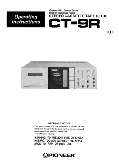 Bedienungsanleitung-Operating Instructions pour Pioneer CT-9 R