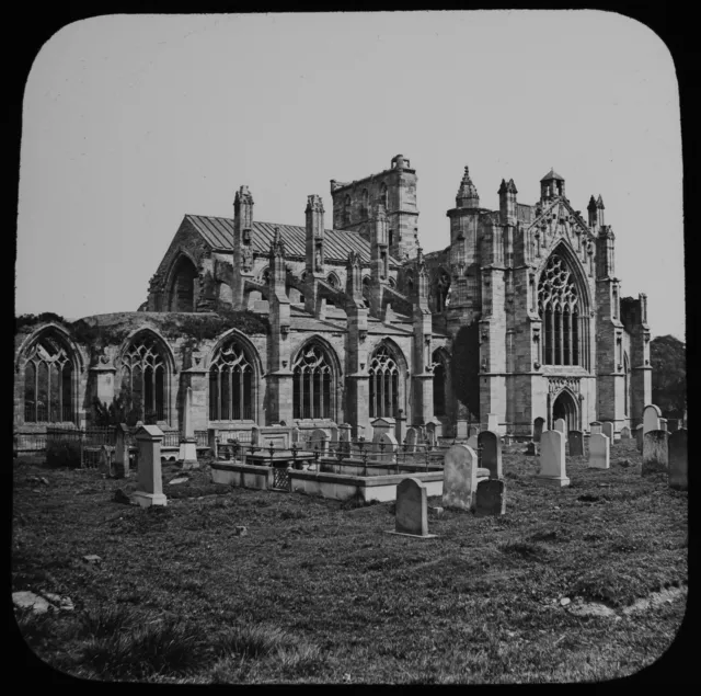 ANTIKE GWW Magic Lantern Rutsche MELROSE ABBEY C1890 ALTES FOTO ROBERT THE BRUCE