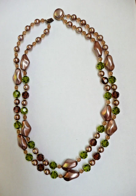 Collier Vintage Perles De Verre Bleu - 5 Rangs - Bijou Ancien Parisien - Occasion