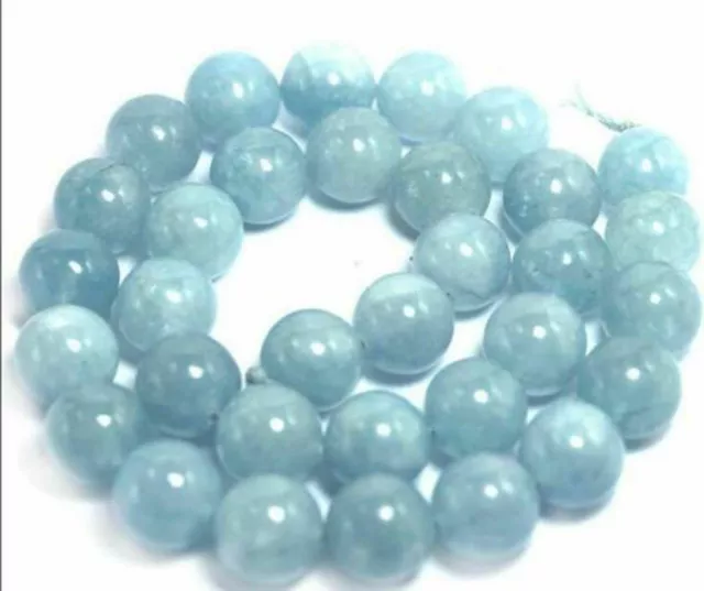 6/8/10/12mm Natural Aquamarine Round Genuine Gemstone Loose Beads 15" Strand AAA