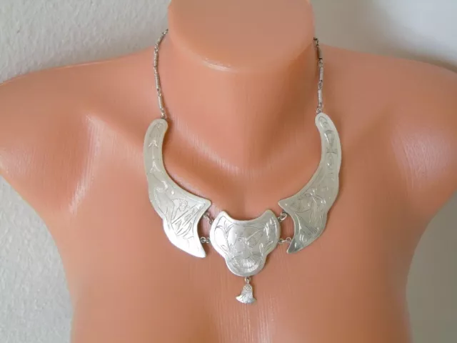 Argent Testé Collier, Chaîne Motifs Égyptienne Marque 47,8 G