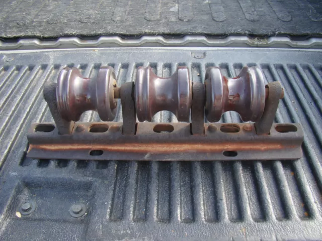 Vintage Oliver 2000 Antique 3 Brown Porcelain Electric Insulators With Bracket