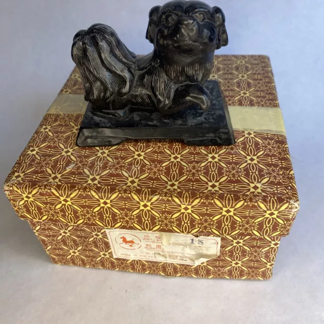 Vintage Chinese Hand Carved Black Stone Foo Dog, Lion Figurine
