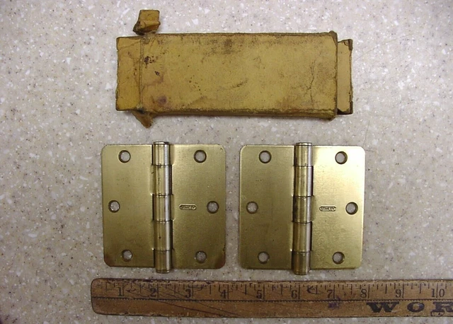 One Pair Stanley RD741 US4 Steel W/Satin Brass Round Corner 3-1/2" Butt Hinges