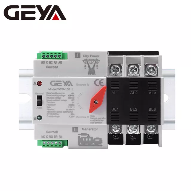 GEYA Automatic Transfer Switch Grid to Alternator 3P 25-100A 230&120V Dual Power