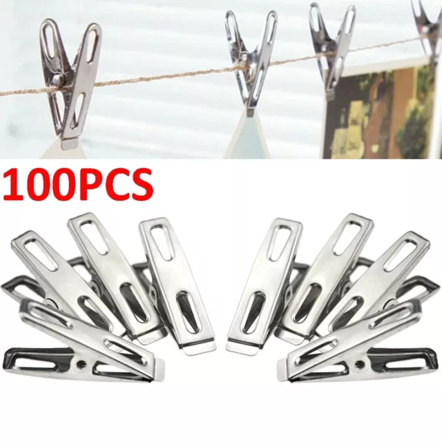 100Pcs Windproof Stainless Steel Clothes Pegs Hanging Pins Laundry Hanger Clips