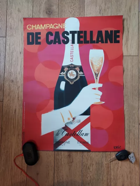 Ancienne Affiche Champagne De Castellane Signée Eric