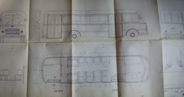 Fiat Autobus urbano 680 RNU disegno tecnico 1952 originale