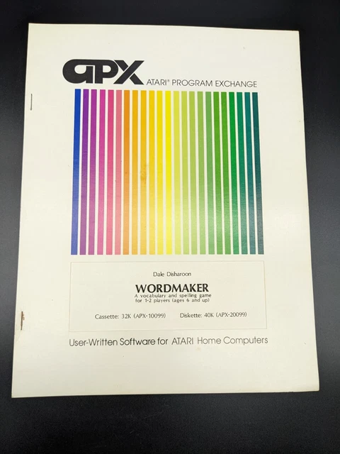 1982 ATARI PROGRAM Exchange APX Wordmaker Dale Disharoon Manual ONLY £3 ...