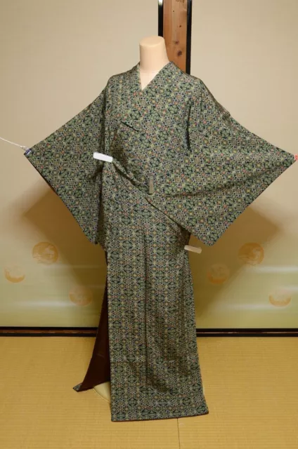 Japanese vintage Kimono Komon Silk Women Robe /629