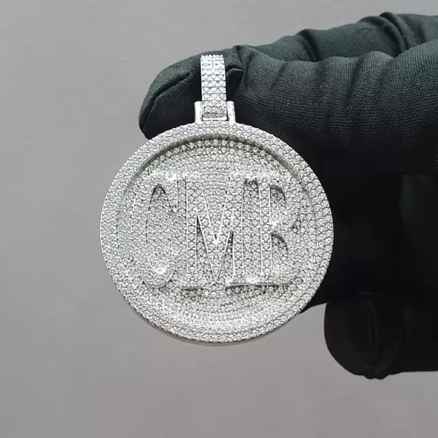 4 Ct Round Simulated Diamond Men's Custom Letter Pendant 14k White Gold Plated