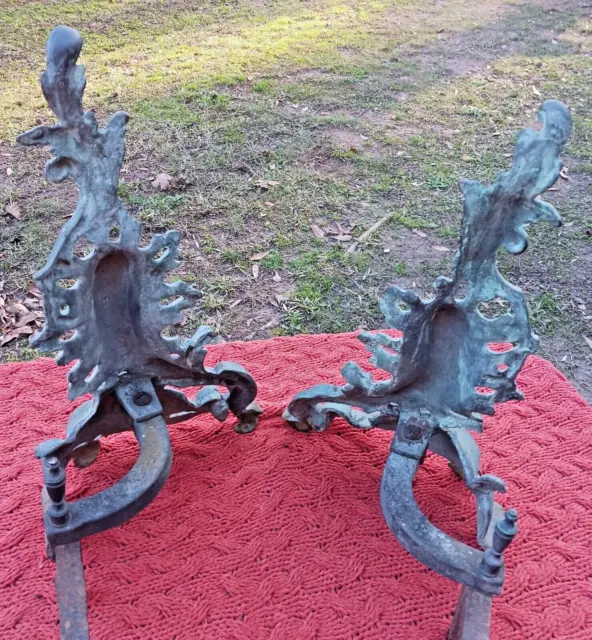 Old Andirons Brass Bronze Cast Iron Decorative Fire Dogs Fireplace Vintage Tools