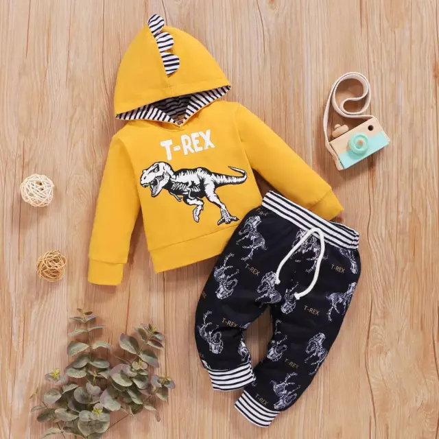 Abiti dinosauro bambini bambini bambini bambini top con cappuccio pantaloni tuta set abiti