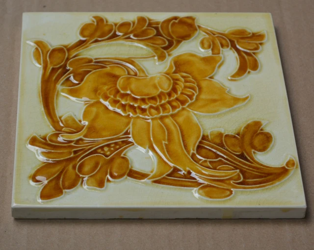 Antique Pilkington's England - Art Nouveau Majolica Tile C1900 2