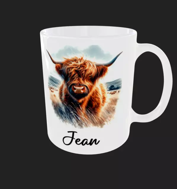 Personalised Highland Cow Coffee Mug 11oz Ceramic Cup Birthday Gifts