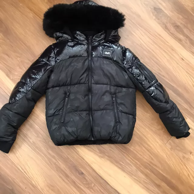 River Island Girl Padded Coat Black Age 9-10 Years Hooded Fur Zip Up Pockets