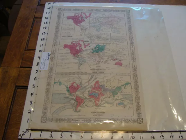 1864 Johnson's World Maps of Ocean Currents, Productive Industry, Animal Kingdom
