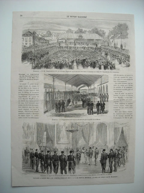 Gravure 1866. Voyage A Nancy Imperatrice Et Prince Imperial. Epernay. Chalons...