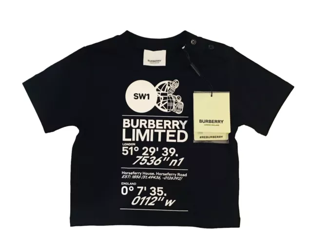 Burberry Baby Boy T-shirt 6 Months Black, White Logo RRP £140 Now £85