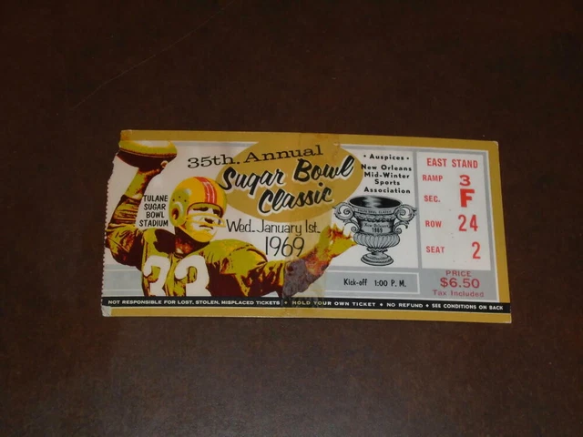 1969 Sugar Bowl Football Ticket Stub Arkansas Vs Georgia
