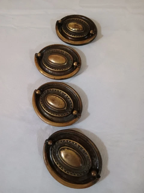 Brass Oval Floral Dresser Draw Handles Pulls 4 Lot Distress Bronze Finish 2.5"