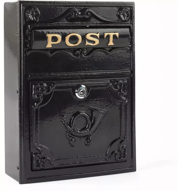 Black Stylish Old England Compact Post Box Lockable & Wall Mounted