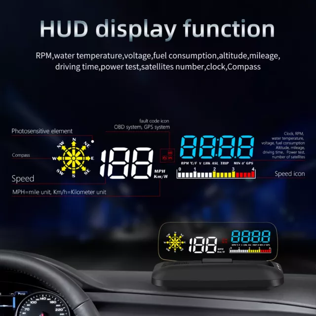 Voiture HUD affichage tête haute OBD2 + GPS intelligent jauge numérique odomètre