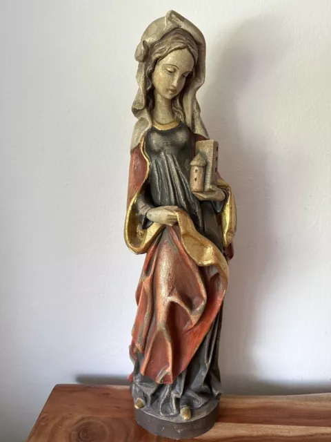 Holz Heiligenfigur Hl. Barbara, geschnitzt  57 cm