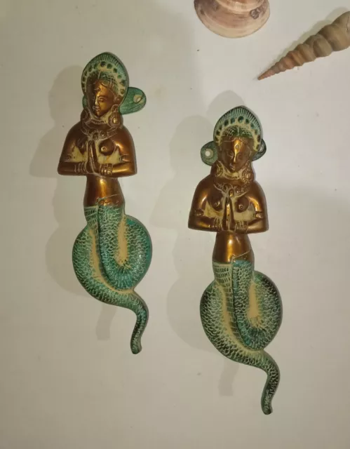 Goddess Snake Design Door Pull Brass 9'' Inches Mermaid Apsara Door Handle AJ045