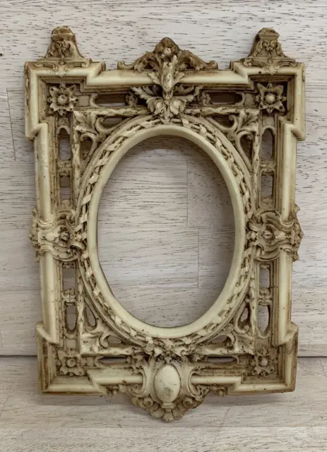 CARVED PICTURE FRAME Resin Ornate Asian Marble Soapstone Style Vintage Antique