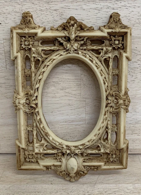 CARVED PICTURE FRAME Resin Ornate Asian Marble Soapstone Style Vintage Antique