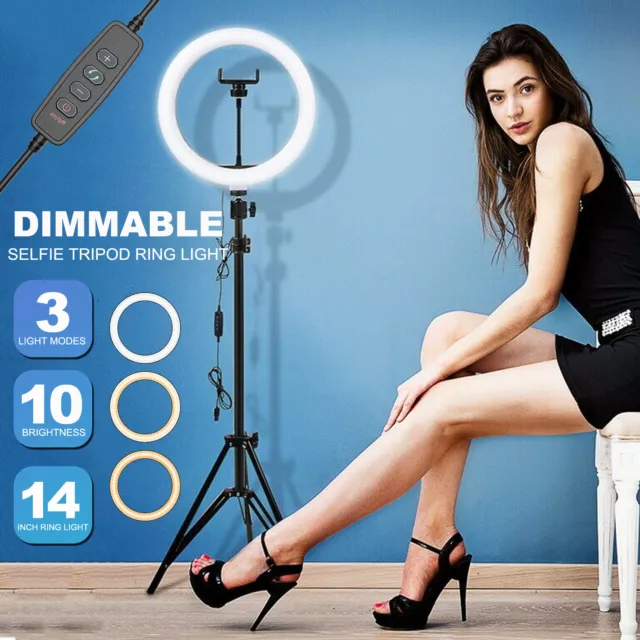 14" LED Ring Light Lamp Stand Dimmable Youtube Tiktok Selfie Phone Live Makeup