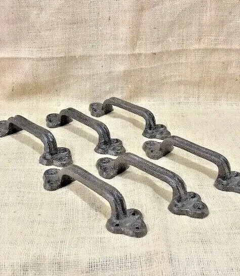 6 LARGE Handles Door Hardware Pull Gate Shed Drawer Barn Shed Rustic Cast Iron